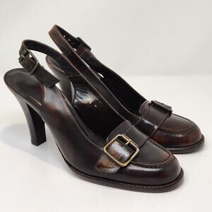 Kors Michael Kors Brown Leather Slingback Heels Pumps Women Size 8.5 M